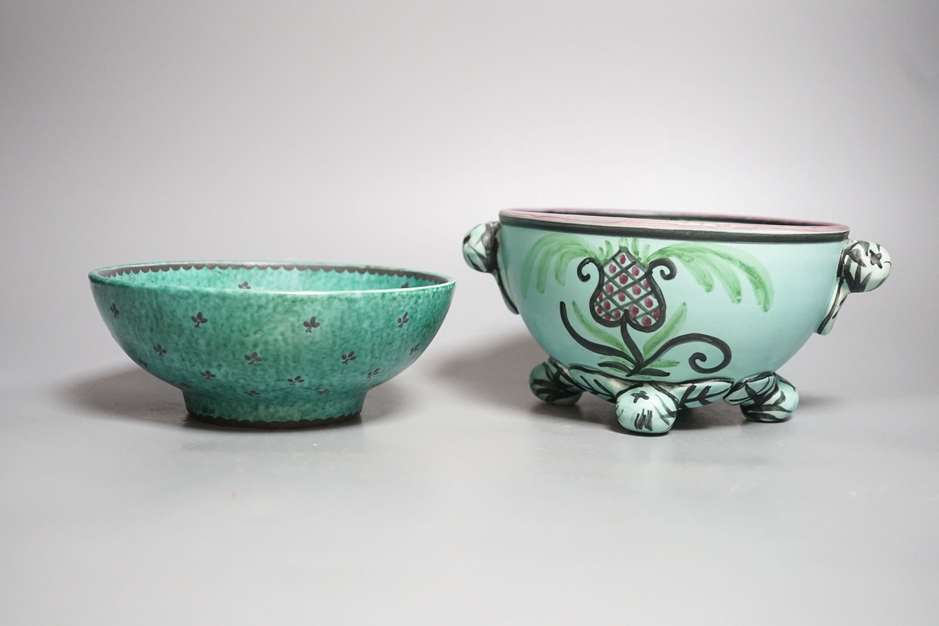 A Gustavsberg Argentaware bowl, designed by Wilhelm Kage and an Egersund two handled bowl 22cm